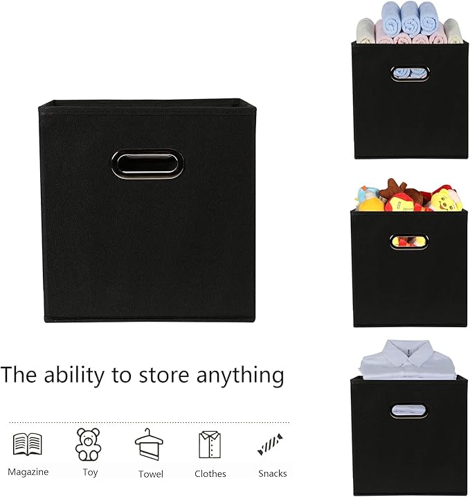 Fabric storage bins Cubes, Fabric Cube Organizer with Handle, Black
