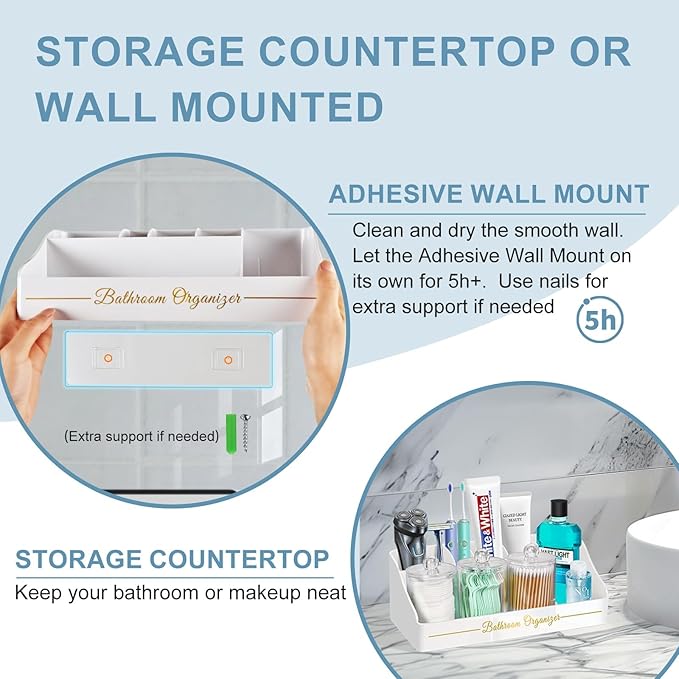 Tucao Toothbrush Holders, Toothbrush Holders for Bathroom with 6 Large Capacity Storage Slots & 3 Qtip Holders - Sturdy for Bathroom Counter Organizers and Storage Countertop - Marble White