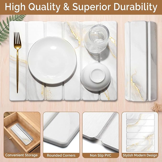 Small Stone Dish Drying Mat for Kitchen Counter, Gold White