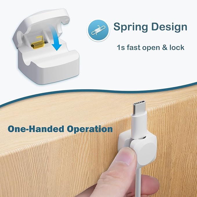 Lancord 8 Pack Rotatable Cable Clips, Spring Cord Holder for Nightstand, Adhesive Cable Management Clips for Desk, Office, Car, Wall, Charging Cord Organizer