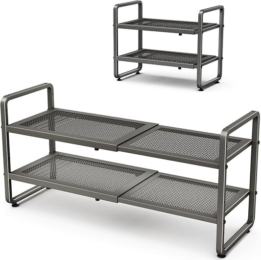 Shoe Rack, Expandable Shoe Organizer for Closet, Grey, 2-Tier