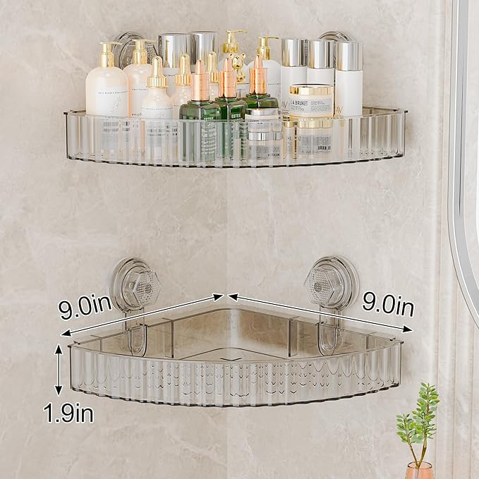 Adhesive Shower Caddy Suction Cup Shower Shelves for Inside Shower No Drilling Bathroom Organizers and Storage Corner Wall Shelf Rack Clear(clear,corner)
