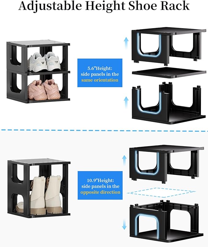 HAIXIN Adjustable 10 Tier Shoe Organizer - Narrow Plastic Vertical Shoe Rack for Closet, Entryway, Boots - Stackable Shoe Cabinet