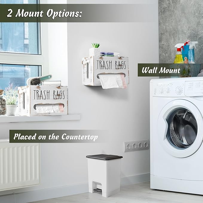 Trash Bag Holder, Wooden Stackable Trash bag Dispenser Wall Mount