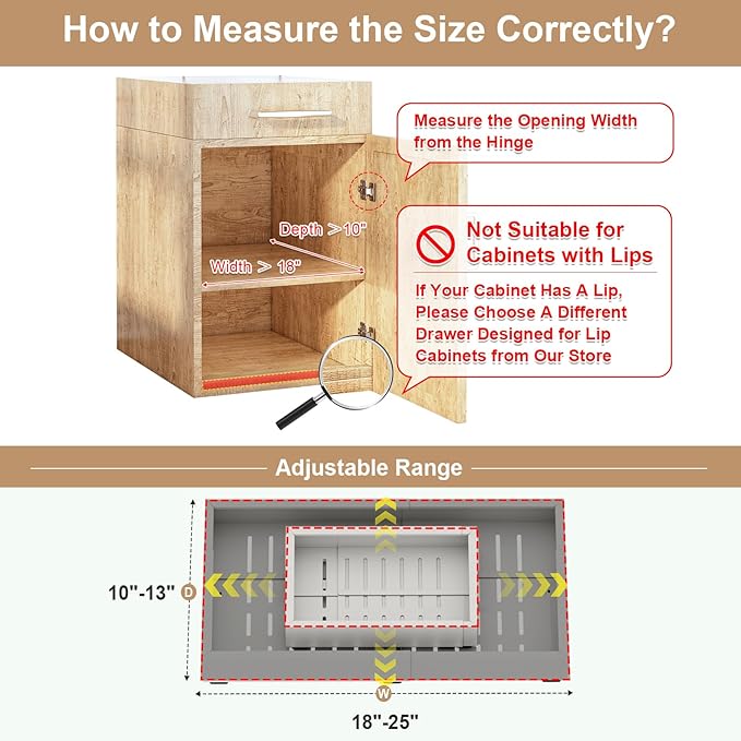 2Pc Pull out Cabinet Organizer, Width (18"-25") and Depth (10"-13") Expandable