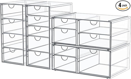 Caktraie Makeup Organizer Storage With 16 Drawers, 4 Pcs Desktop Office Supplies