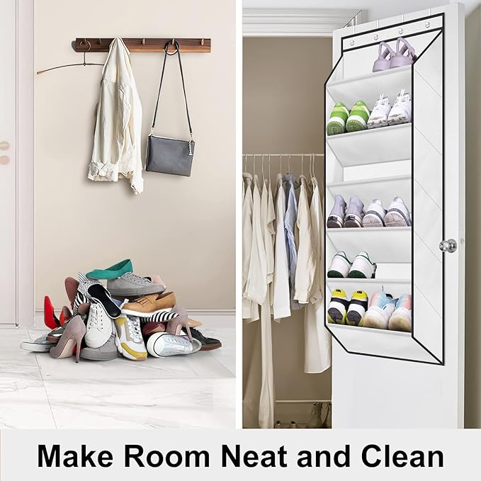 LAMB Shoe Rack for Door, Kids Door Shoe Organizer for Closet hanger, White