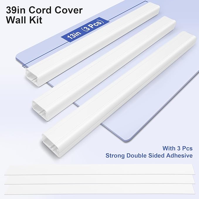 39in Cord Covers for Wires on Wall, YCLYC Wall Cord Cover, Large TV Cable Hider Wall Kit, Beige TV Cord Hider for Wall Mounted TV, Electrical Cable Raceway Cord Organizer, 3 X L13in W1.2 H0.7