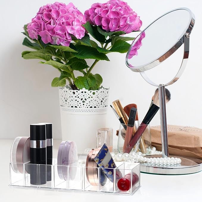 Tuanse 8 Pcs Acrylic Makeup Compact Organizer Detachable 8 Spaces Clear Vanity Drawer Organizer Eyeshadow Palette Storage for Lipstick Highlighter, Skincare Cosmetic Display Cases for Bathroom