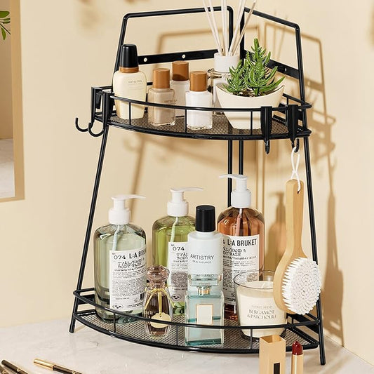 2 Tier Corner Bathroom Counter Organizer, Black
