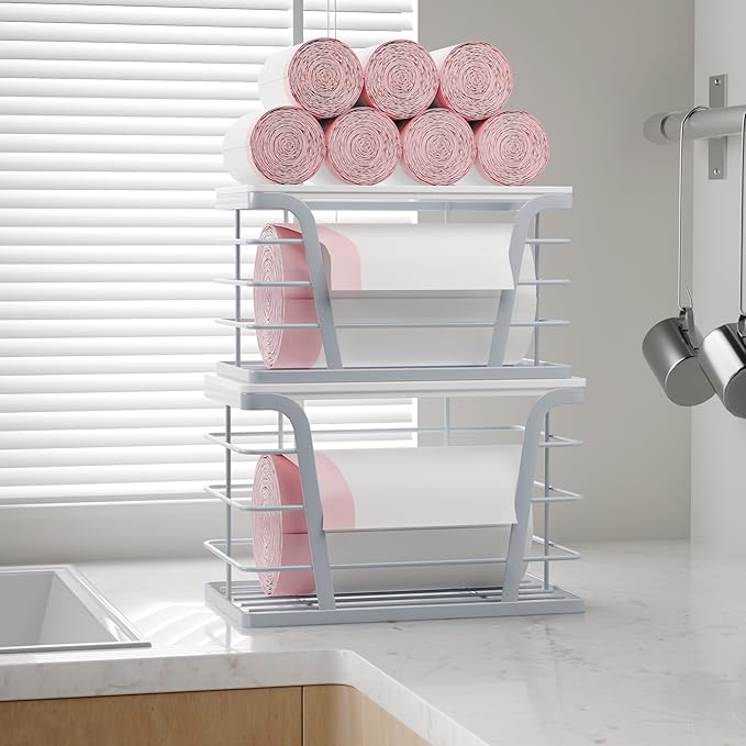 2 Pack Gray Trash Bag Organizer for Kitchen and Pantry