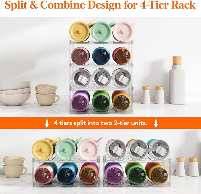 Stackable Bottle Storage Organizer, 4Tier Hold 12