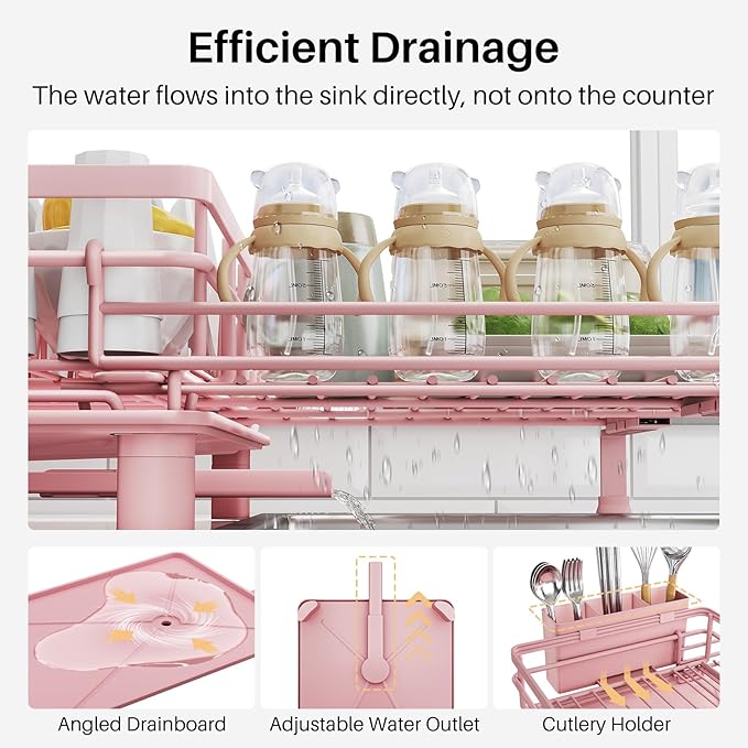 Dish Drying Rack, Extendable Dish Rack, Pink