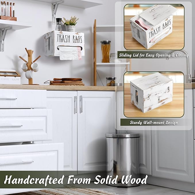 Trash Bag Holder, Wooden Stackable Trash bag Dispenser Wall Mount