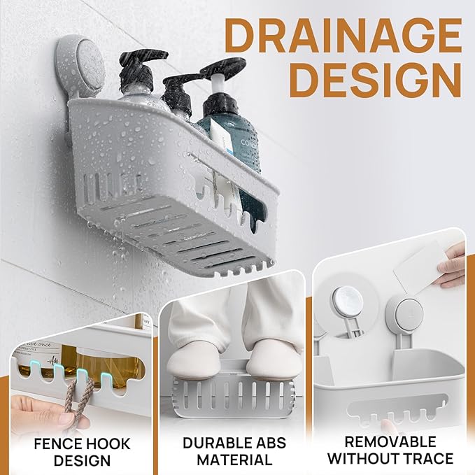Shower Caddy Suction Cup, Shower Organizer Removable Bathroom Shelf, Gray