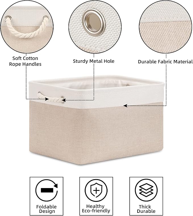 Bidtakay Large Fabric Baskets with Handles [3-Pack] Collapsible Storage Basket