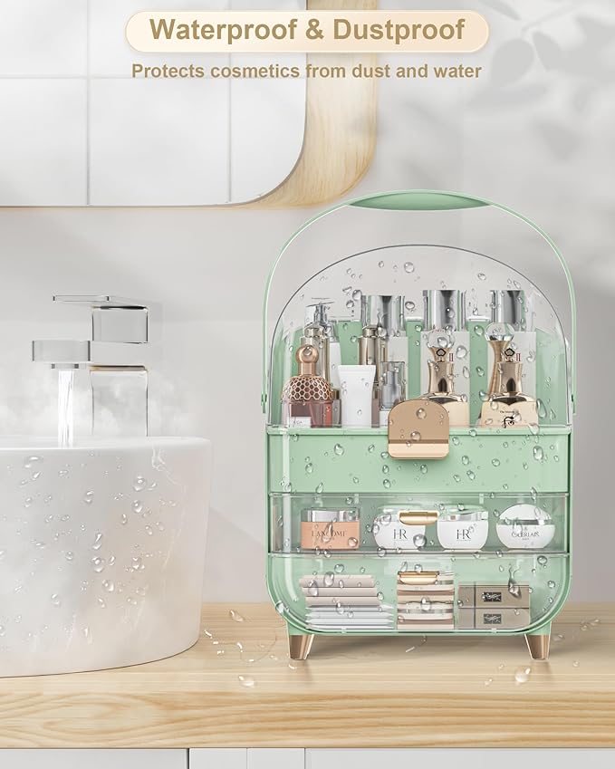 Makeup Organizer Countertop, Skincare Holder Bathroom Counter Organizer, Storage Box Cosmetic Display Cases, Teen Girl Gifts Make up Organizers (Green/Lipstick)