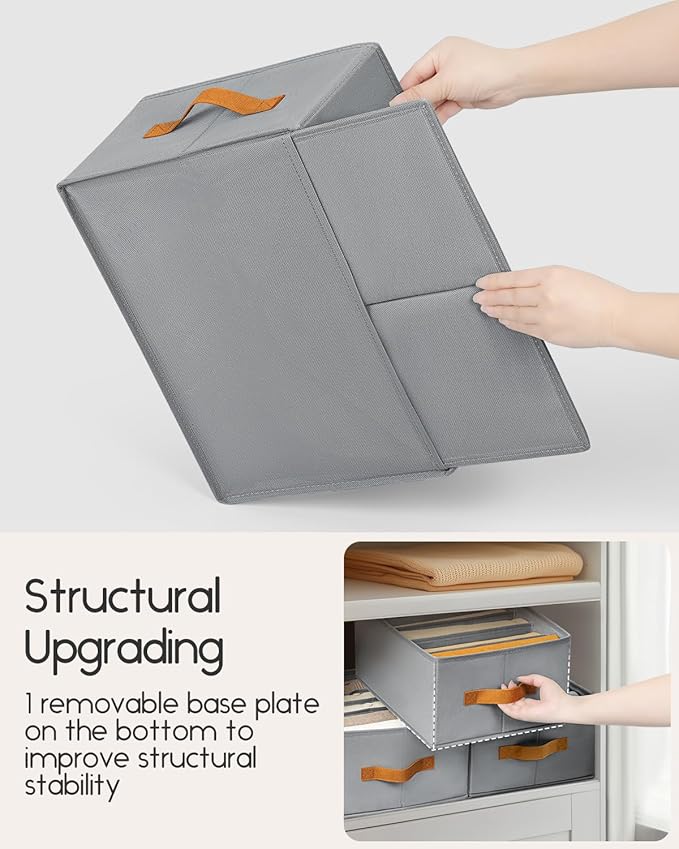 Closet Organizers and Storage, Fabric Clothes Organizer with Handles, Grey
