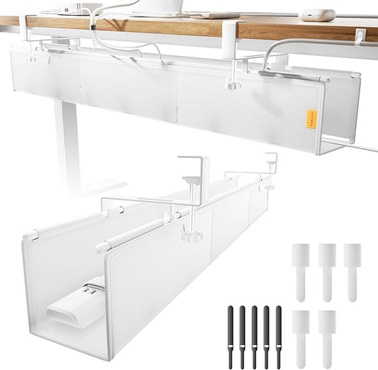 Under Desk Cable Management Tray No Drill, Cable Ties Included, 39inch, White