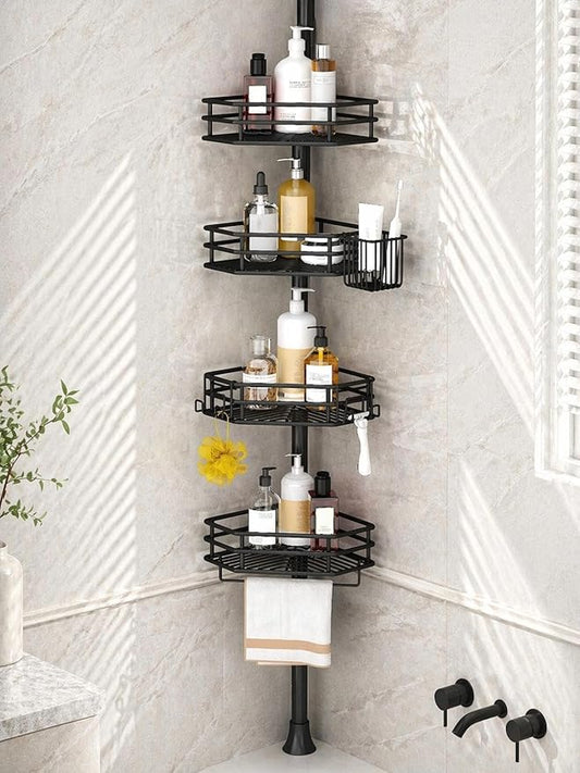Corner Shower Caddy Tension Pole, Quick Setup, Black