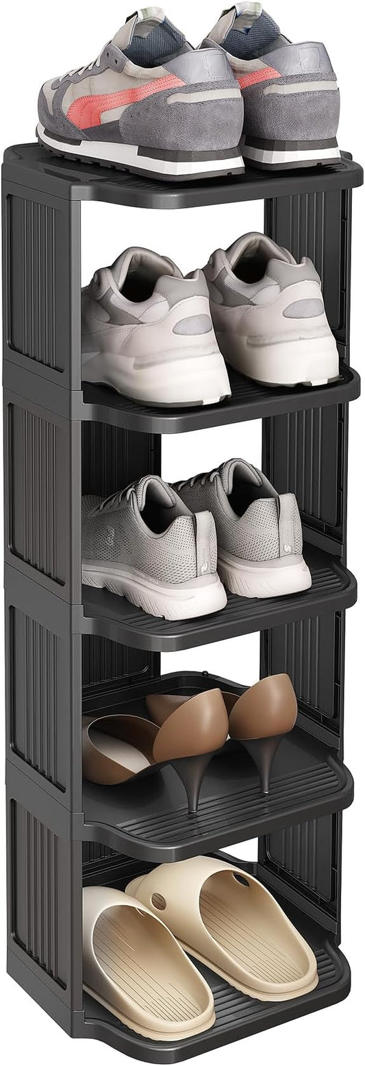 Shoe Racks for Closet, 5 Tiers Stackable Shoe Rack for Front Door Entrance Free Standing Plastic Shoe Stand Narrow Tall Vertical Shoe Rack, Closet Shoe Organizer for Small Spaces Shoe Storage