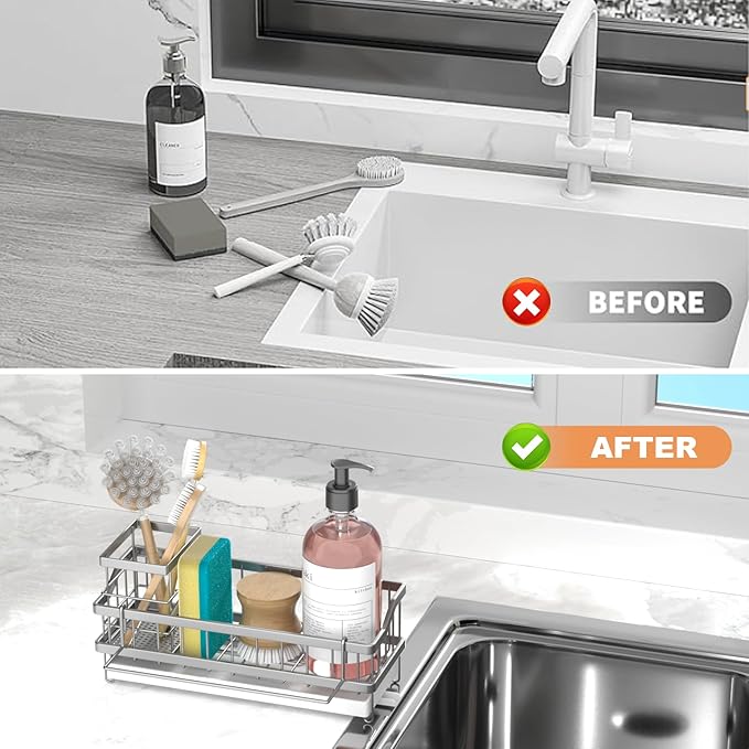 Sponge Holder for Kitchen Sink, Countertop Rustproof Stainless Steel, Silver