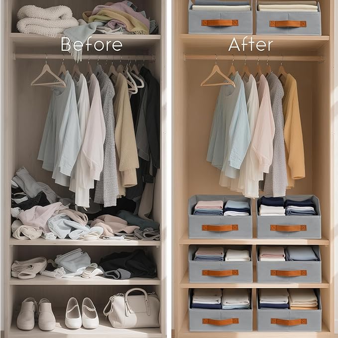 Homsorout Fabric Storage Bins for Organizing - 10 Pack Large Trapezoid Collapsible Storage Bins with Front Handle, Closet Organizers and Storage for Bedroom, Home Shelves, Small Spaces, Grey