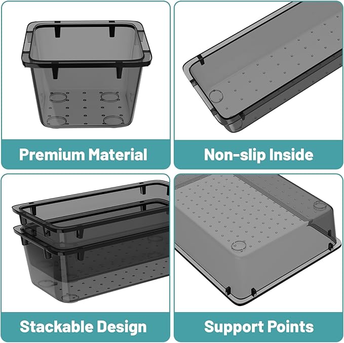 16 PCS Clear Plastic Drawer Organizer Set, Clear Black