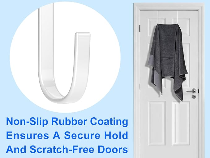 Over The Door Metal Hooks with Plastic Coating 7.5" Fit 0.5" to 1 3/4" Door 4