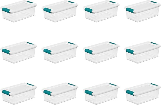 6 Qt Latching Storage Box, Stackable Bin with Latch Lid