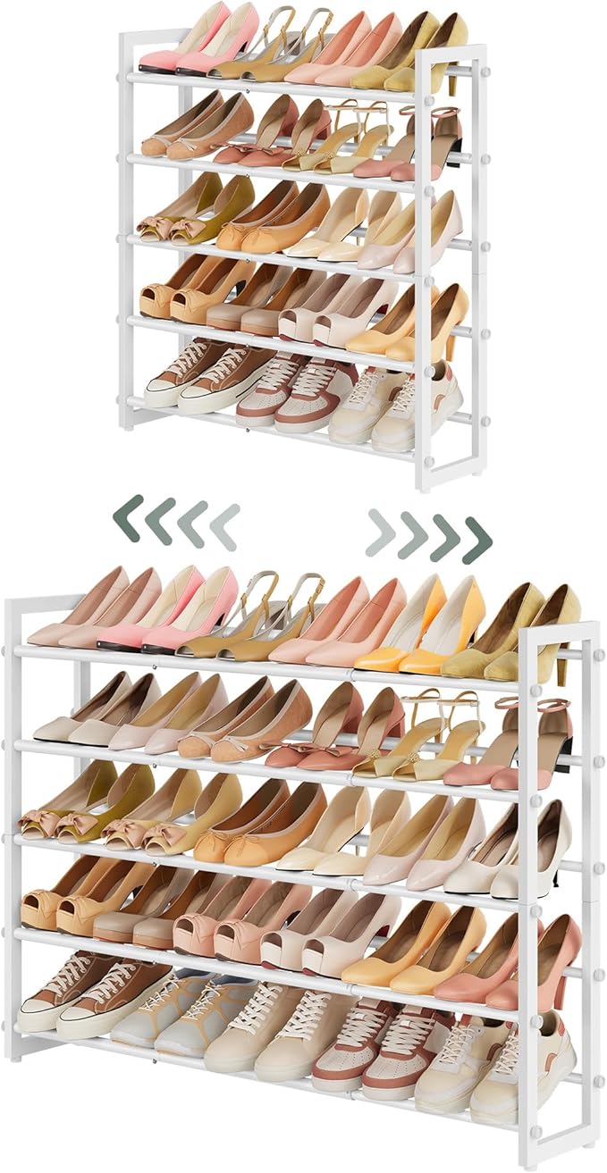 5-Tier Expandable Shoe Rack, White, 5 Tier