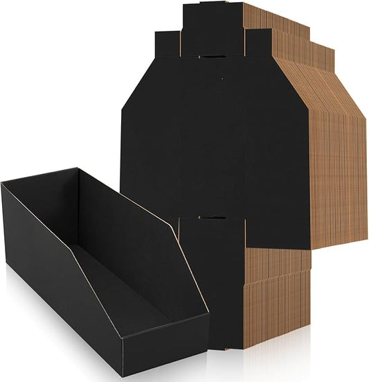 30 Pack 12 x 4 x 4. 5 Inches Cardboard Storage Bins Open Top Bin Boxes Black