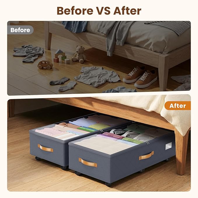 Budding Joy Under Bed Storage with Wheels 2Pack, Grey