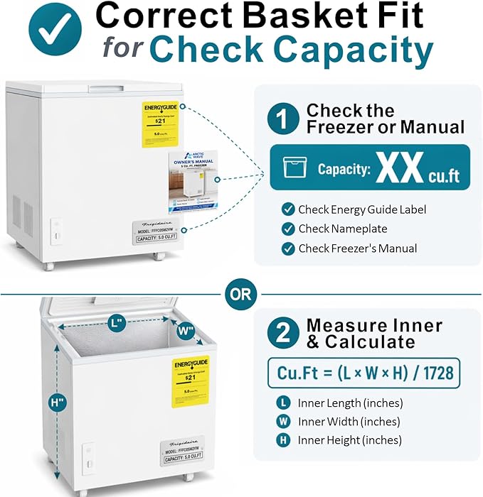 iSPECLE Deep Freezer Organizer Bins - Fits 7 Cu.Ft Chest Freezer, 8 Pack Stackable Wire Baskets(14.7" Length), Heavy Duty Coated Freezer Organizer, Rust Resistant for Frozen Food Sorting, White