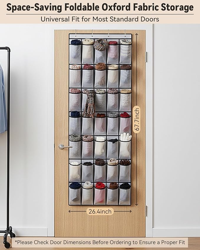 dodowin Over the Door Shoe Organizers, 2 Pack - 35 Deep Mesh Pockets Each, Over The Door Shoe Rack with 4 Metal Hooks Each, Space Saving Hanging Storage Holder for Closets, Shoes & Accessories, Gray
