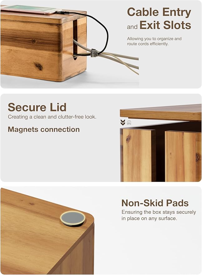 Acacia Wood Cable Management Box Round Edge