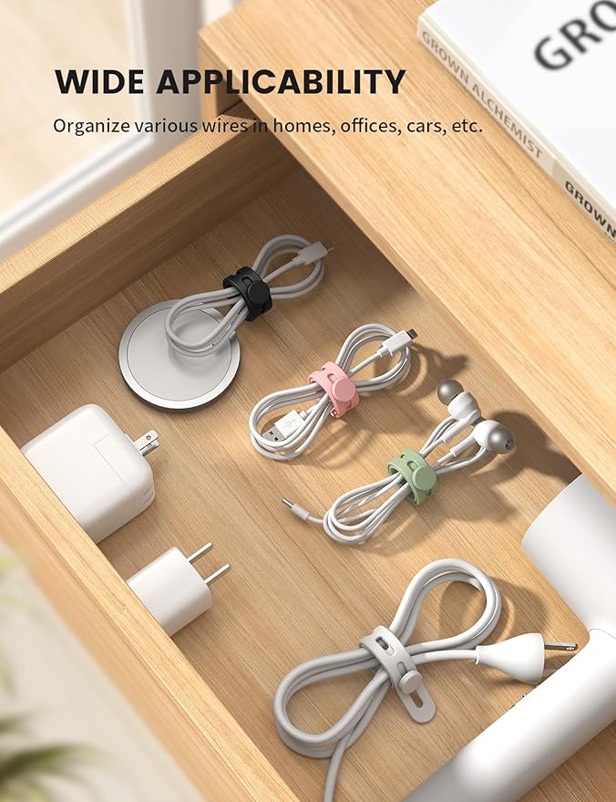 20Pack Silicone Cable Ties Cord Organizer, Elastic Durable Reusable Cord Straps
