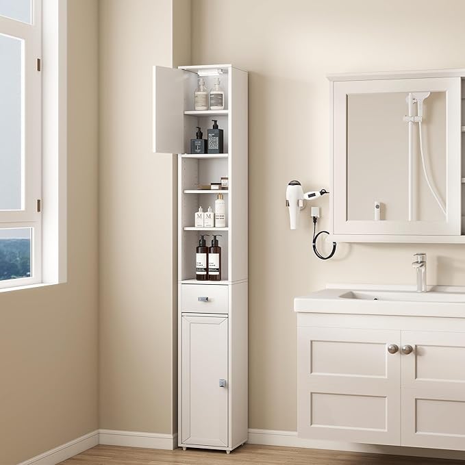 Tall Storage Cabinet, 7.9 Inch Narrow Bathroom Cabinet with USB Magnetic Light