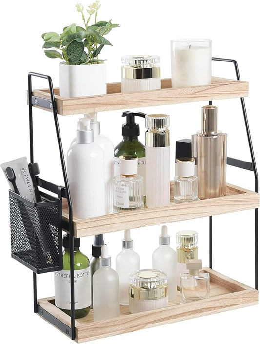Bathroom Counter Organizer, 3-Tier Standing Storage Shelf with Basket