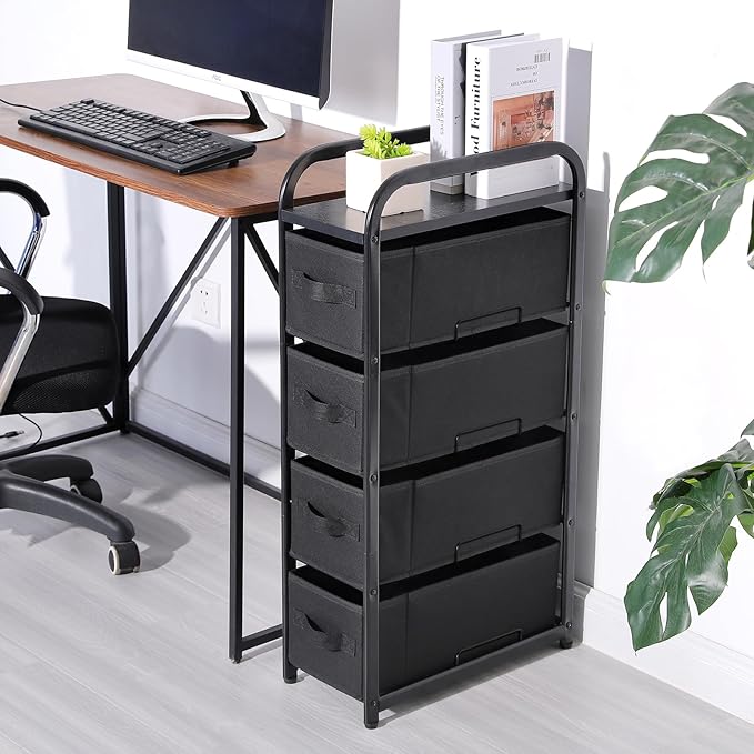 Houser 4 Drawer Narrow Dresser Fabric Storage Tower Vertical Slim Storage Chest