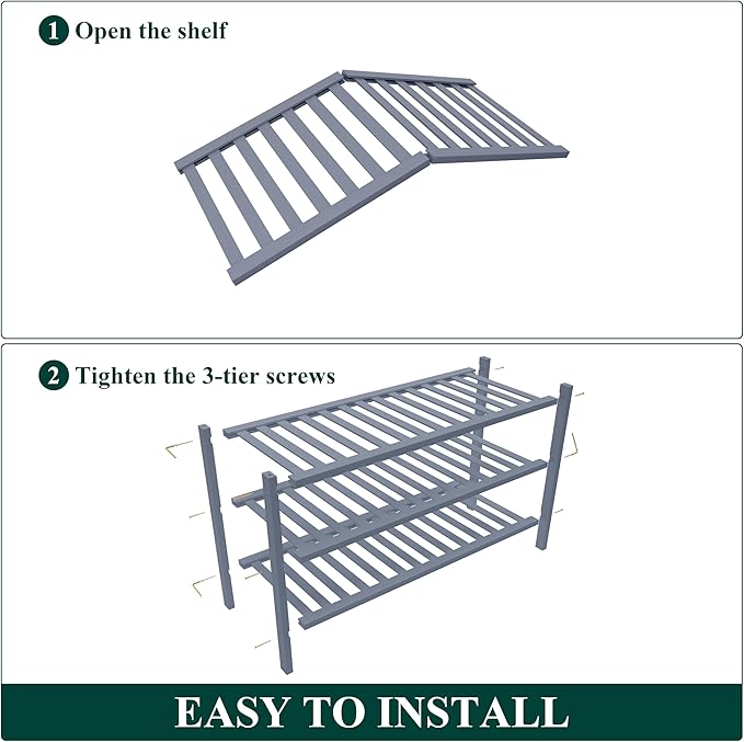 Smiry Bamboo Shoe Rack for Closet, 3 Tier Wooden Shoe Organizer, Stackable Wood Shoe Storage Shelf for Entryway, 14 Vertical Slats, One-piece Heavy-Duty Legs, 26.77"x11.02"x18.31", Grey