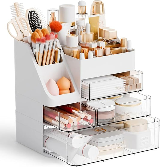 White Makeup Organizer Countertop With 4 Drawers