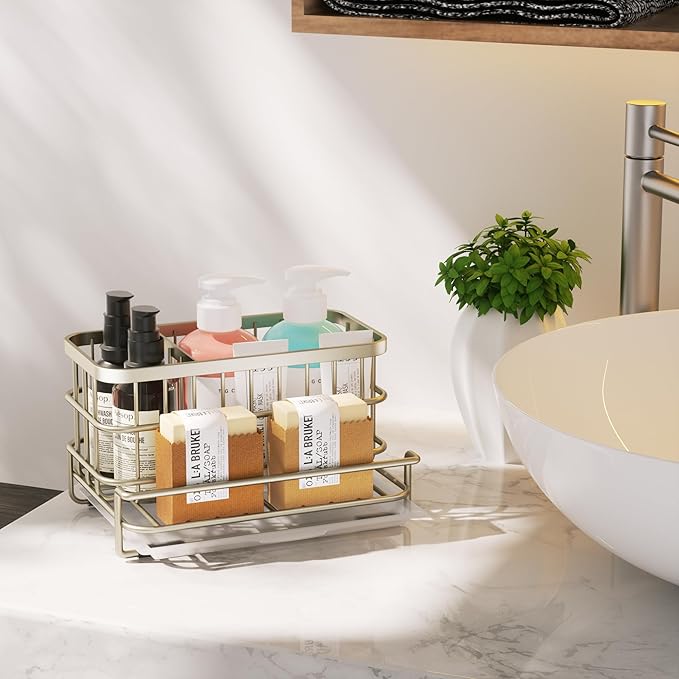 Kitchen Sink Caddy Organizer, Versatile Sponge Holder with Drain Tray