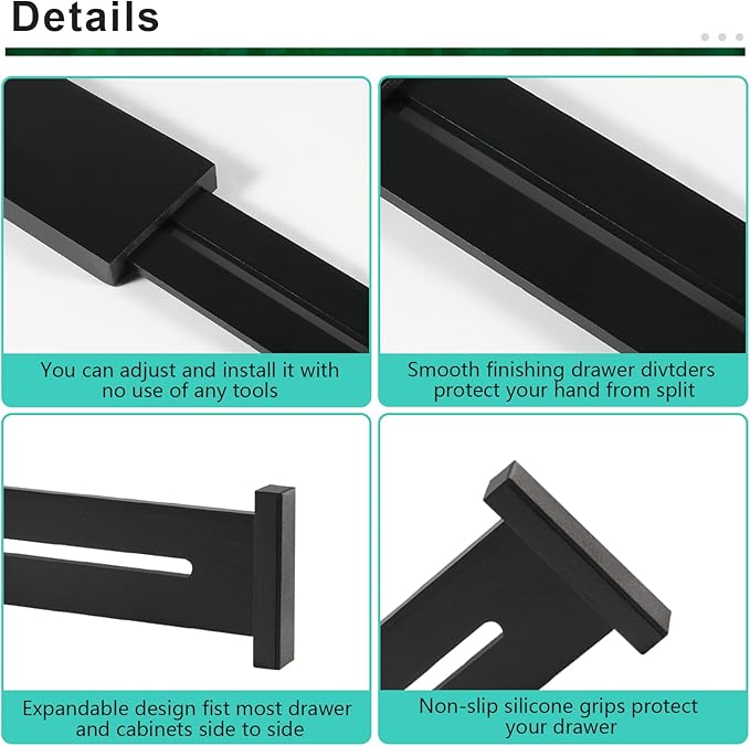 4 Pack Bamboo Drawer Dividers 2.6" High, Black