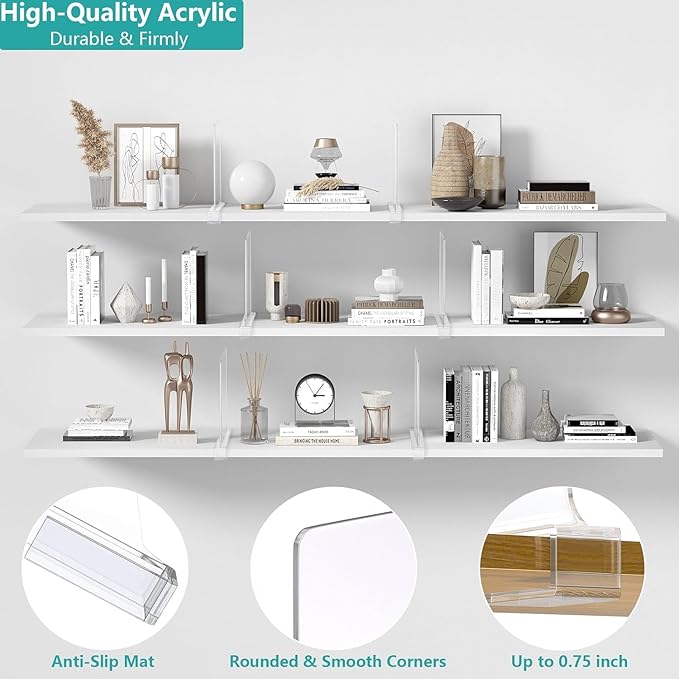 4 PCS Shelf Dividers for Closet Organization Acrylic Clear Closet Shelf Divider for Wooden Shelving Suitable for Wooden or Vertical Shelves Or Bedroom, Kitchen and Office