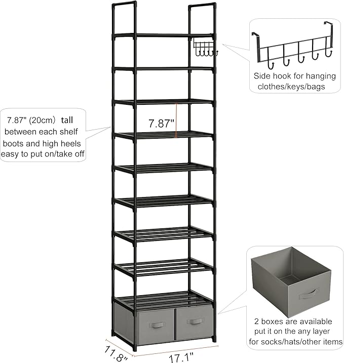 Tall Shoe Rack Narrow 10 Tier Shoes Rack 20 25 Pairs