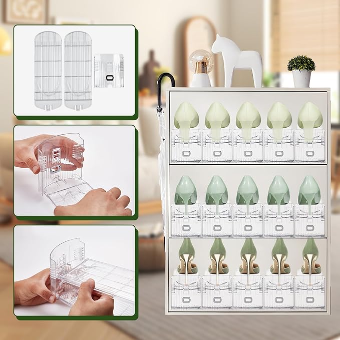 Clear Shoe Slot Organizer, 16 Pack Adjustable Shoe Slots Organizer for Closet Clear Shoe Stackers Shoe Rack Holder Shoe Space Savers for a Pair of Shoes