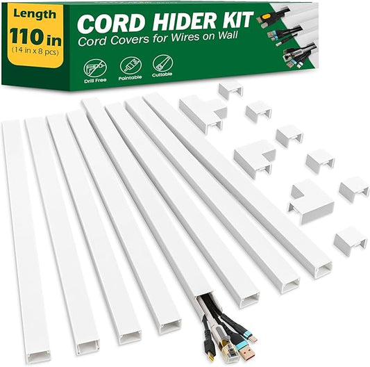 Cord Hider Kit, 110in Cord Covers for Wires on Wall