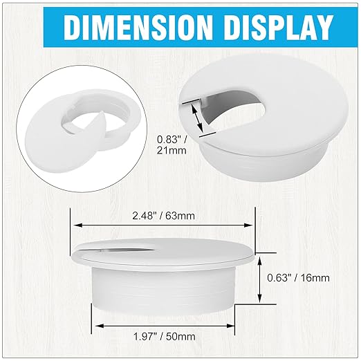 2" White Desk Grommet, JTemgle Plastic Cable Hole Cover Computer Table Cord Wire Organizer Caps Desktop Cord Management for Home Office TV Stands Tabletops, 5 Pieces