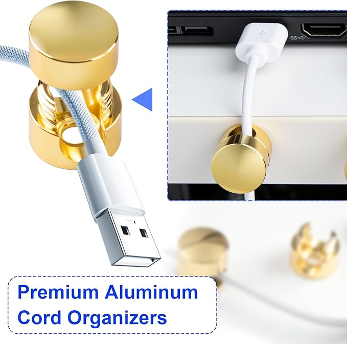 5 Sets Charger Holders for Cords, Gold Adjustable Cable Anchor Holders
